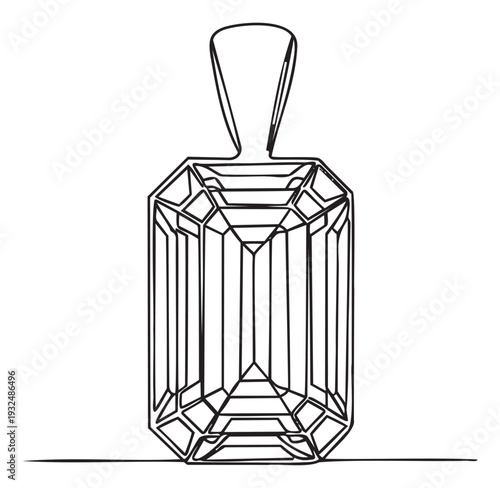 Elegant continuous line drawing of a radiant faceted emerald cut gemstone pendant, perfect for luxury jewelry branding, sophisticated product packaging, or upscale graphic design elements