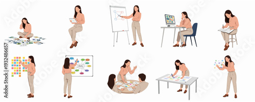 Minimalist Illustration Set of Business Woman Working on Different Task
