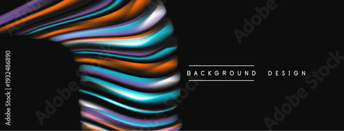 Abstract flowing layers create dynamic visual effect. Vibrant colors contrast dark background, modern design element.