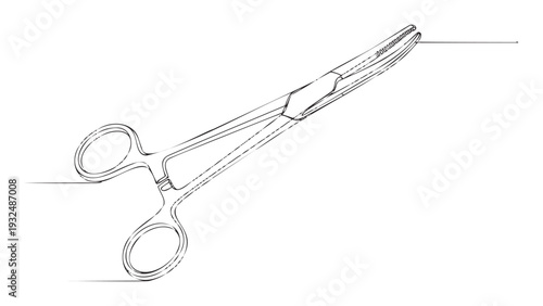 A single continuous line drawing depicting a surgical medical clamp, ideal for healthcare presentations, scientific research, and professional medical practice branding materials