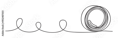 A continuous fluid black line forms a series of smooth loops and coils, creating a simple yet dynamic abstract visual for various modern graphic projects and web headers