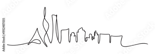 Dynamic abstract continuous line drawing of a modern cityscape skyline for urban development projects architectural concepts and metropolitan business presentations