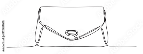 Elegant minimalist continuous line drawing of a womens handbag or clutch perfect for fashion blogs social media and boutique advertising materials.