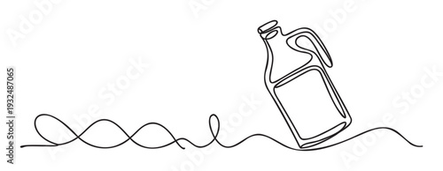 Single continuous line drawing of a plastic bottle for packaging liquids like milk or detergent, creating a minimalist visual for ecofriendly or recycling campaigns and product branding