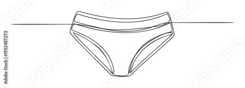 Simple one line drawing of a womens high cut brief or bikini bottom, ideal for modern swimwear promotions, intimate apparel displays, or contemporary visual brand identities.