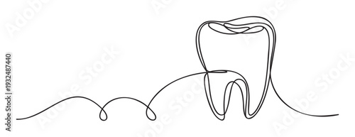 Minimalist continuous single line drawing capturing a healthy human molar representing dental care oral hygiene and professional stomatology for modern medical clinic branding and