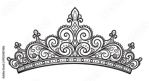 Elegant ornate royal crown tiara outline drawing perfect for wedding invitations bridal shower decoration party accessories and sophisticated event branding graphics