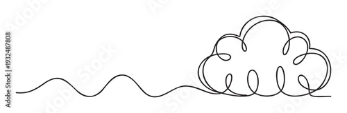 Simple linear graphic representation of a wavy path evolving into a cloud, suitable for expressing imagination, brainstorming, or communication graphics.