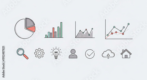 Data analysis and visualization icons representing business and technology concepts.