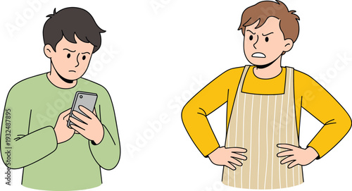 Man Ignoring Angry Partner While Using Smartphone, Concept of Relationship Communication Breakdown and Phubbing, Social Isolation in Couple Life, Conflict and Digital Distraction Vector Illustration