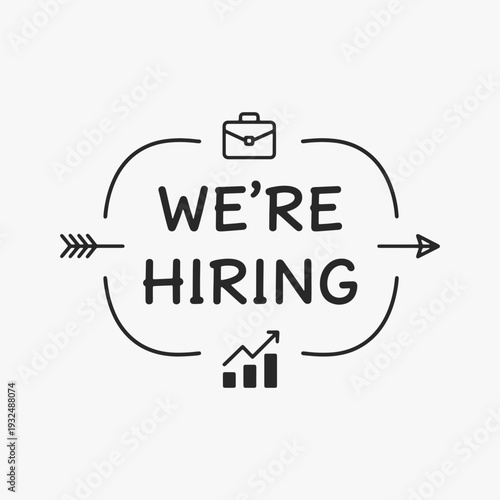 Vibrant hand-drawn We're Hiring lettering with decorative elements
