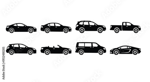Silhouettes of various vehicle types including cars trucks and vans