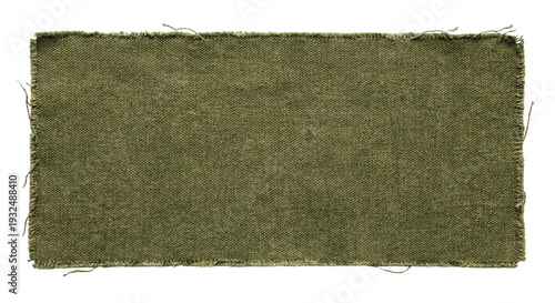 Tableau sur toile Frayed olive green canvas fabric patch on transparent background