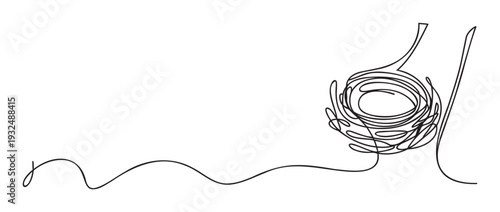 Minimalist continuous line drawing of a bird nest with a flowing line, perfect for symbolizing growth, connection, or abstract nature themes in various digital and print media projects