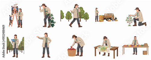 Cartoon Style Set of Various Poses of Farmers and Agriculture Workers Illustration