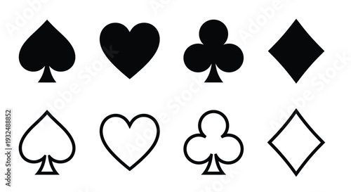 Four suits of playing cards displayed in filled and outline forms