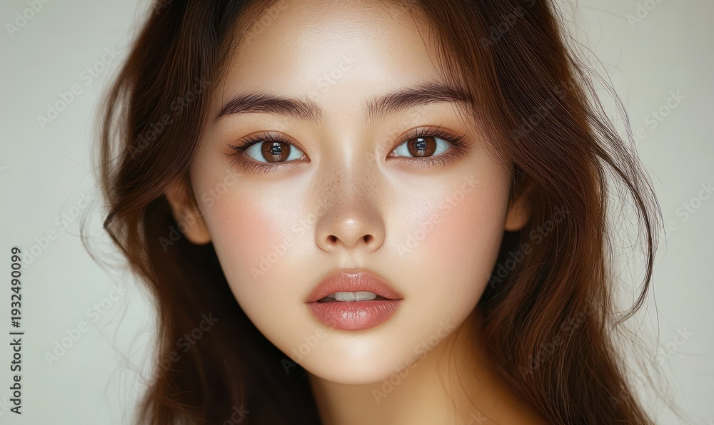 Fototapeta premium soft-lit profile crop showing wavy brown hair, ear, neck and shoulder conveying a warm, serene mood