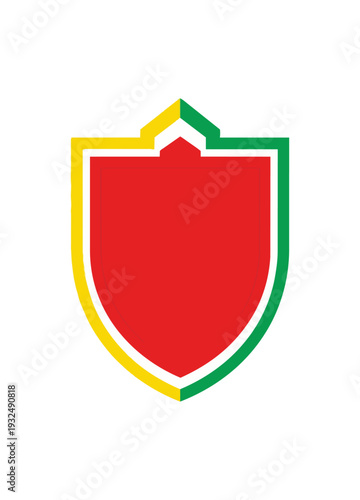 Shield emblem with red center and yellow and green outlines isolated on black background