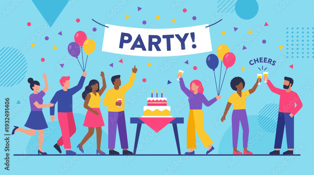 Fototapeta premium Celebrating Birthday Party with Friends and Cake.