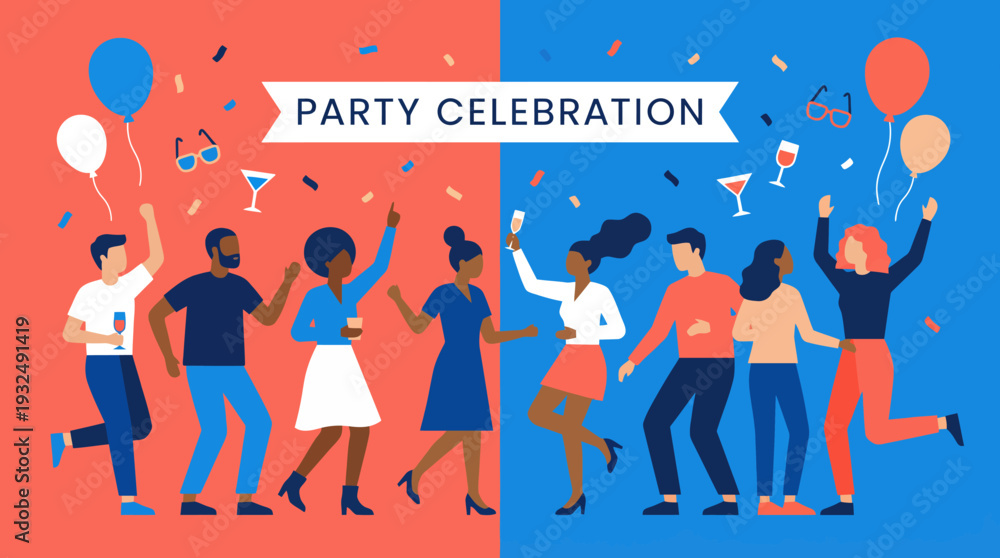 Obraz premium Diverse Friends Celebrating Party with Balloons.