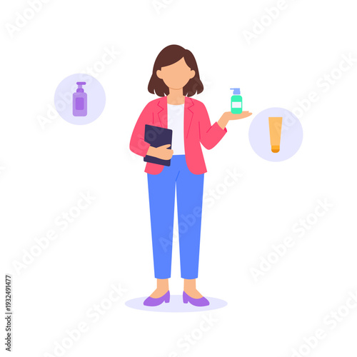 Offering Product Samples, Giving free product samples to customers, Flat vector character illustration