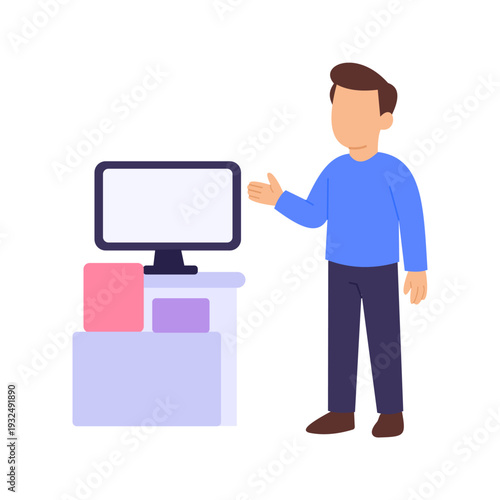 Demo Area, Preparing designated space for product demonstration, Flat vector character illustration