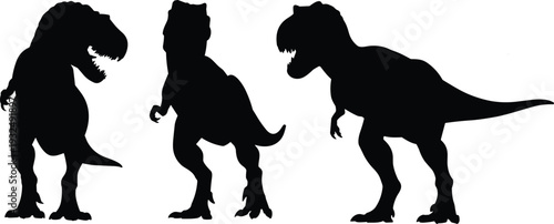 Tyrannosaurus rex dinosaur silhouette collection isolated on white background, prehistoric Jurassic predator illustration for education, museum design and fantasy concept