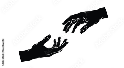 Two hands reaching towards each other a dramatic black silhouette
