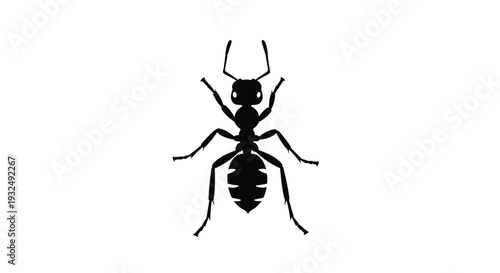 Black ant depiction with segmented body and legs a striking silhouette