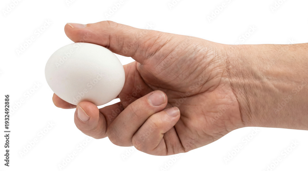 Fototapeta premium Hand holds a white egg for Passover traditions, AI, PNG
