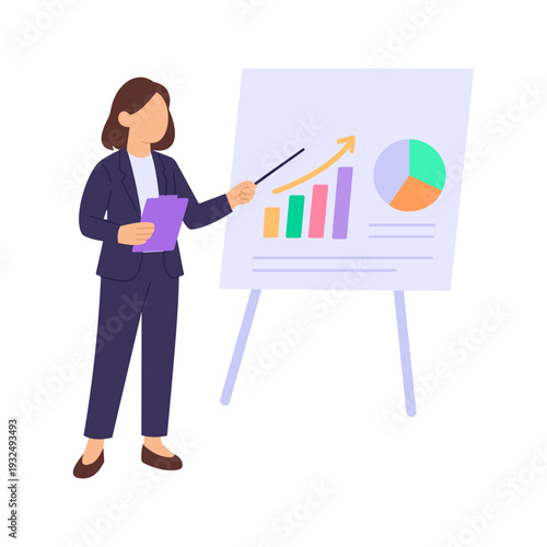 ROI Chart Presentation, Explaining return on investment with visual chart, Flat vector character illustration