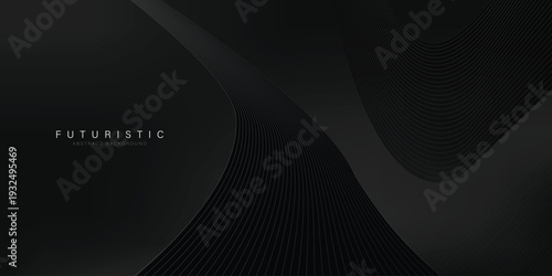 Abstract black curved wave lines on dark background
