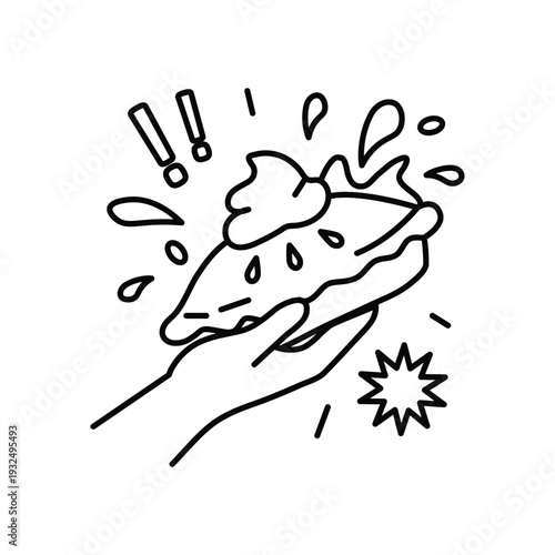 Pie Throw Line Art Illustration – Slapstick Humor Scene