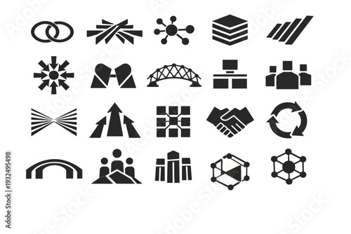 A collection of 20 simple black icons representing various sports, business, and lifestyle concepts on a clean white background, as seen in '18.svg'