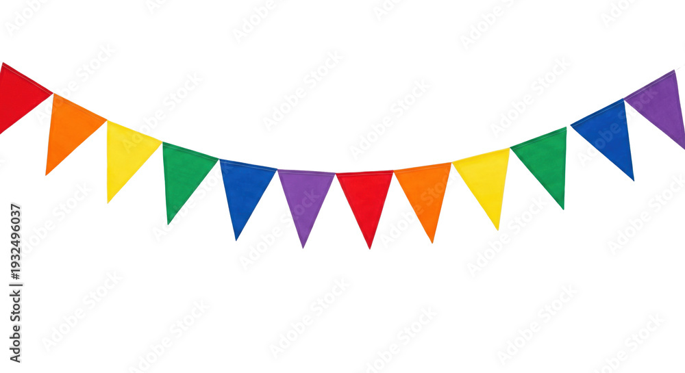 Fototapeta premium Colorful rainbow triangle bunting garland on transparent background