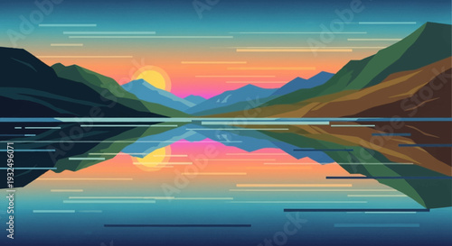 A Vivid Sunset Over Mountain Range Reflecting in the Still Waters of a Lake