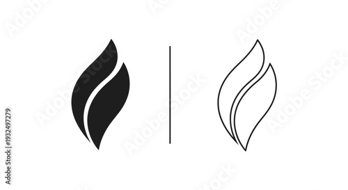 Minimalist black and white leaf or flame vector icon set, perfect for branding, logos, web design, and eco-friendly business concepts isolated on White Background