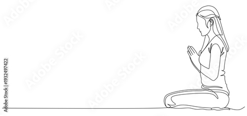 Continuous line vector design of a woman praying eps  4
