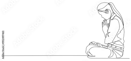 Continuous line vector design of a woman praying eps  2