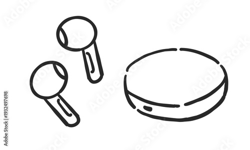 ワイヤレスイヤホンのシンプルな手書き風のイラスト