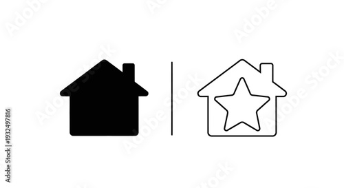 Minimalist black house and outlined star house vector icons for web design, user interface, and property applications isolated on White Background