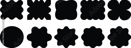 Set of various black scalloped and decorative geometric badge silhouettes vector illustration icons for labels price tags and promotional stickers.