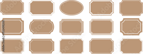 Set of vintage blank frame labels with decorative borders in brown and white vector illustration for product packaging and tags.