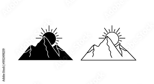 Minimalist mountain silhouettes with sunrise Vector