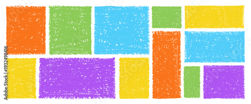 Colorful kindergarten crayon frame with hand-drawn doodle border vector illustration set. Cute childish design perfect for school projects, children s art, and playful text backgrounds.