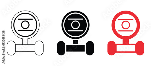 Gas pressure meter icon featuring pipeline gauge sensor symbol, pump measurement indicator, performance counter sign, industrial water tube concept
