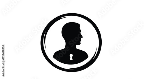 Profile icon featuring a person s head and a keyhole silhouette