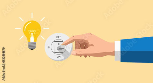 Hand Turning Light Bulb On with Rotary Switch Vector