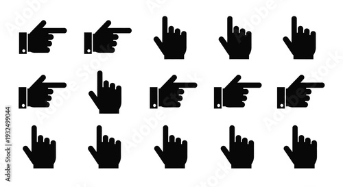 Collection of black hand gestures pointing in various directions silhouette