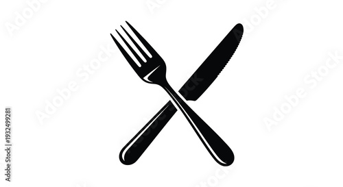 Black fork and knife crossed a simple dining utensil silhouette